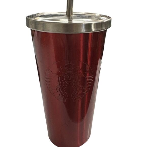 2014 Starbucks Red 16 oz Stainless Steel Cold Cup Tumbler - Picture 1 of 5
